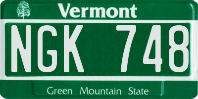 VT license plate NGK748