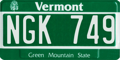 VT license plate NGK749