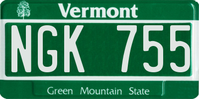 VT license plate NGK755