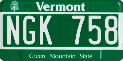 VT license plate NGK758