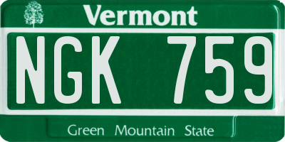 VT license plate NGK759