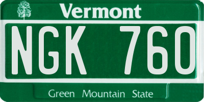 VT license plate NGK760