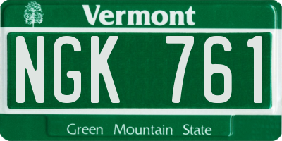 VT license plate NGK761
