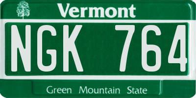 VT license plate NGK764