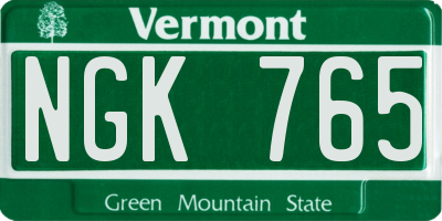 VT license plate NGK765