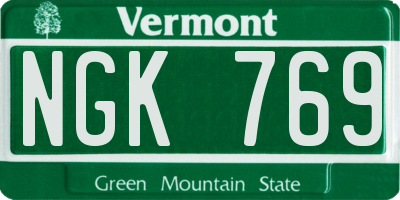 VT license plate NGK769