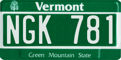 VT license plate NGK781