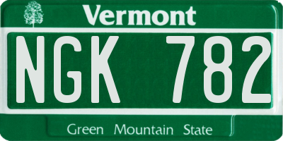 VT license plate NGK782