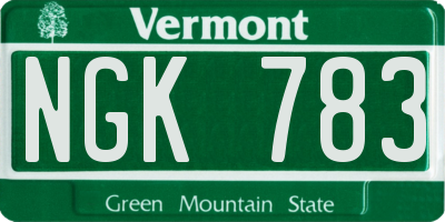 VT license plate NGK783
