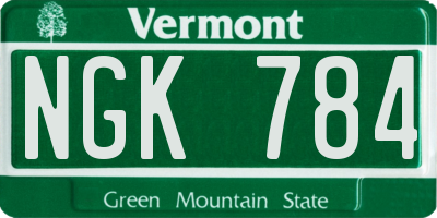 VT license plate NGK784