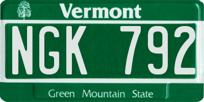 VT license plate NGK792