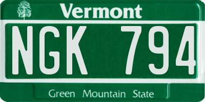 VT license plate NGK794