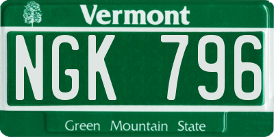 VT license plate NGK796