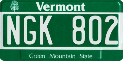 VT license plate NGK802