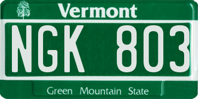 VT license plate NGK803