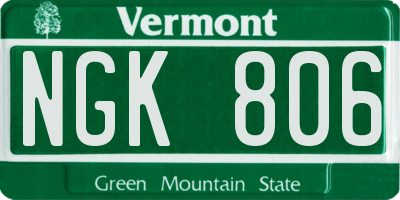 VT license plate NGK806