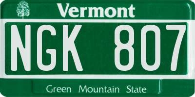 VT license plate NGK807