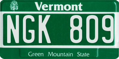 VT license plate NGK809