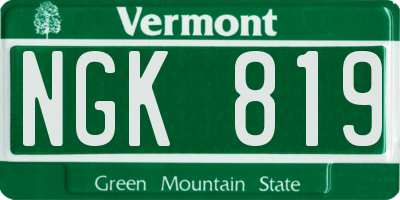 VT license plate NGK819