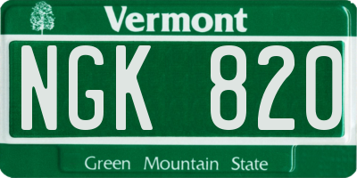 VT license plate NGK820