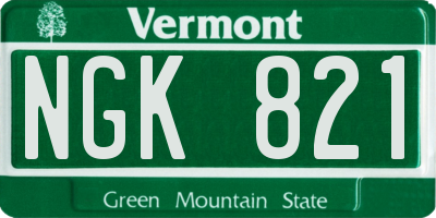 VT license plate NGK821