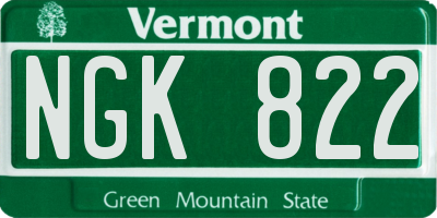 VT license plate NGK822