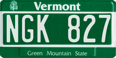 VT license plate NGK827