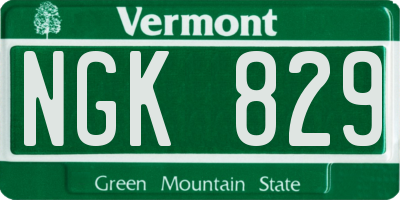 VT license plate NGK829