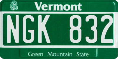 VT license plate NGK832