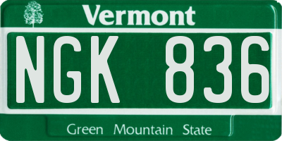 VT license plate NGK836