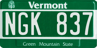 VT license plate NGK837