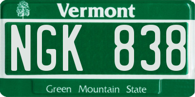 VT license plate NGK838