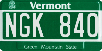 VT license plate NGK840