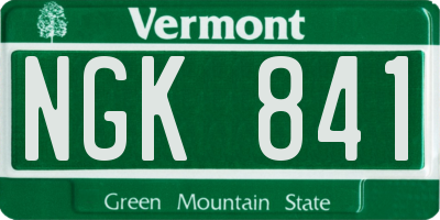 VT license plate NGK841