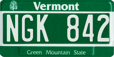 VT license plate NGK842