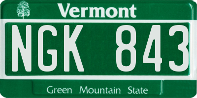 VT license plate NGK843