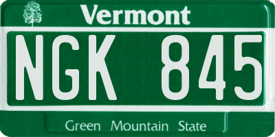 VT license plate NGK845