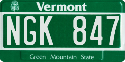 VT license plate NGK847