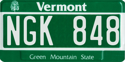 VT license plate NGK848