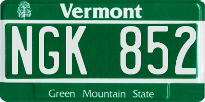 VT license plate NGK852