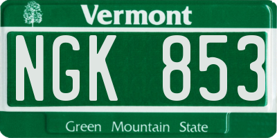 VT license plate NGK853