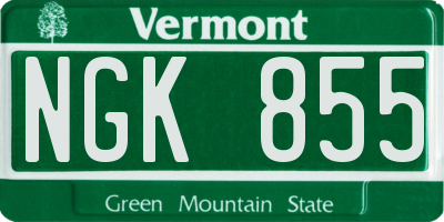 VT license plate NGK855