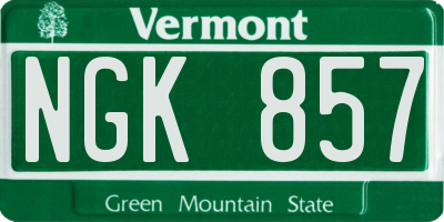 VT license plate NGK857