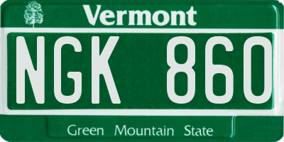 VT license plate NGK860