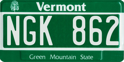 VT license plate NGK862