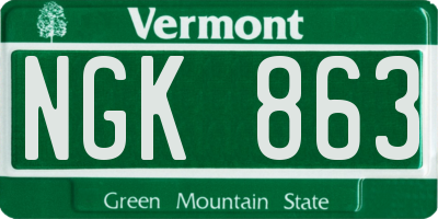 VT license plate NGK863