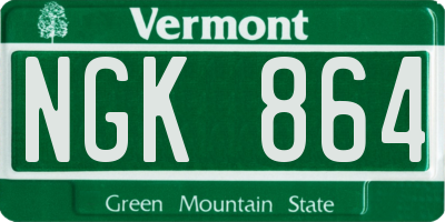 VT license plate NGK864