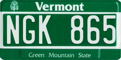 VT license plate NGK865