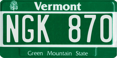 VT license plate NGK870