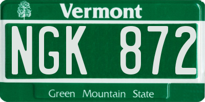 VT license plate NGK872
